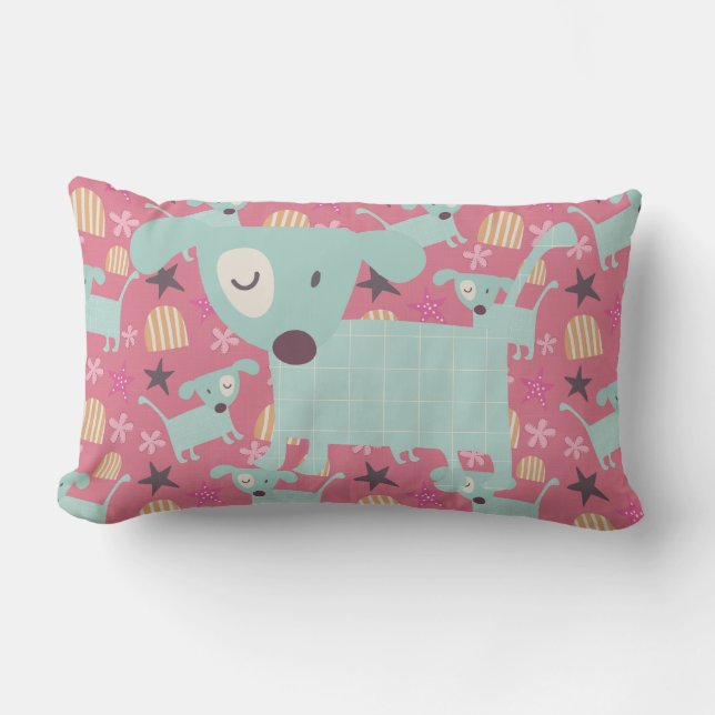 Cojín Lumbar Perros, estrellas y flores (Anverso)