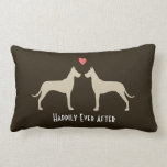 Cojín Lumbar Perros grandes Bodas daneses| Personalizado de par<br><div class="desc">Grandes siluetas danesas frente a los demás con corazón. El texto, "Feliz eterno después" puede ser personalizado con su propio saludo, nombre o fecha boda. Es un gran regalo para duchas de novias, bodas y aniversarios de hito. Una almohada decorativa para los amantes del Gran Dane. Visite el mundo doodle...</div>