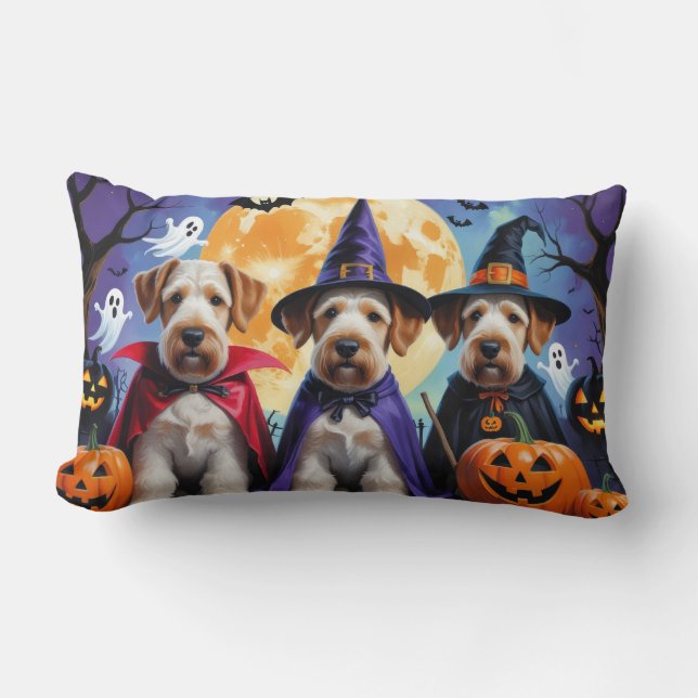 Cojín Lumbar Perros Terrier de Airedale Calabaza Halloween Dive (Anverso)