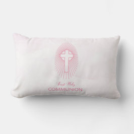 Cojín Lumbar Personaliza, Cruz de la Primera Comunión rosa Host