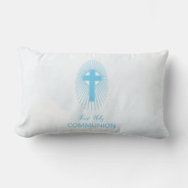 Cojín Lumbar Personaliza, Cruz de Primera Comunión Azul con Hos