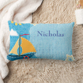 Cojín Lumbar Personaliza el barco azul azul de sol amarillo bri