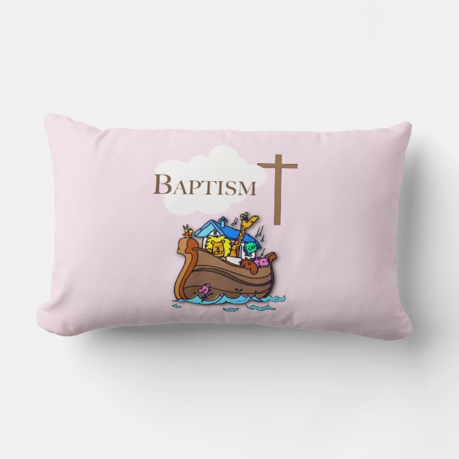 Cojín Lumbar Personalizable, Bautizo de niña Arca de Noé (Anverso)