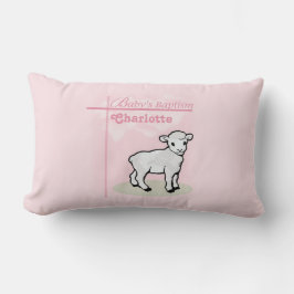 Cojín Lumbar Personalizable, Bautizo, Rosa, Niña, Cordero