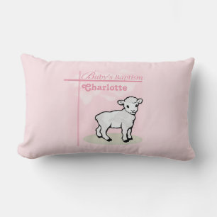 Cojín Lumbar Personalizable, Bautizo, Rosa, Niña, Cordero