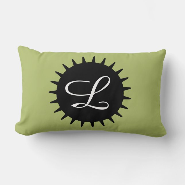 Cojín Lumbar Personalizable con monograma de la verde salvia (Anverso)
