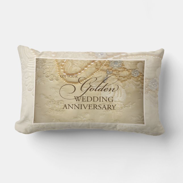 Cojín Lumbar Personalizable, Perlas del 50 aniversario Boda (Anverso)