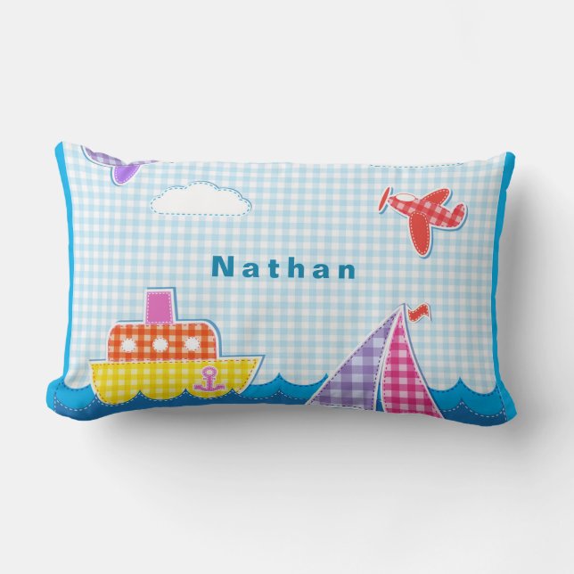 Cojín Lumbar Personalización de la naves marinas en el cielo az (Anverso)