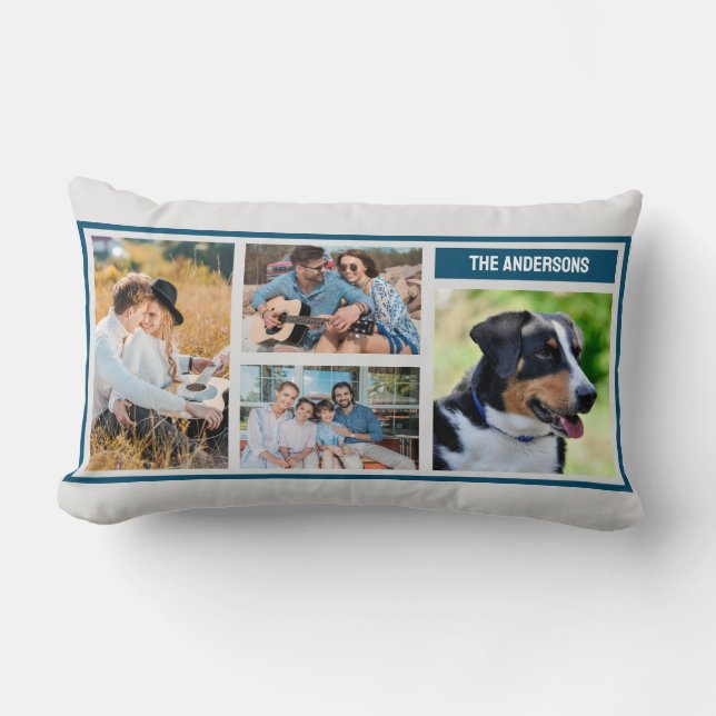 Cojín Lumbar Personalizado 4 Collage de fotos familiar simple (Anverso)