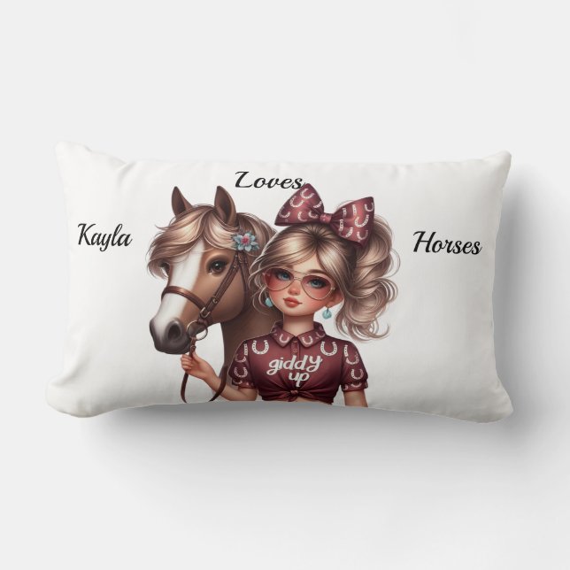 Cojín Lumbar Personalizado amo los caballos (Anverso)