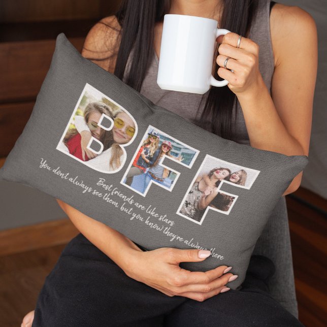 Cojín Lumbar Personalizado BFF Bestis Mejor Collage de fotos de (Hug your BFF vibes! Our custom photo collage lumbar pillow in chic grey—celebrating besties)