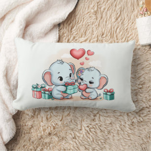 Cojín Lumbar Personalizado Cute Elephant Lover Día de San Valen