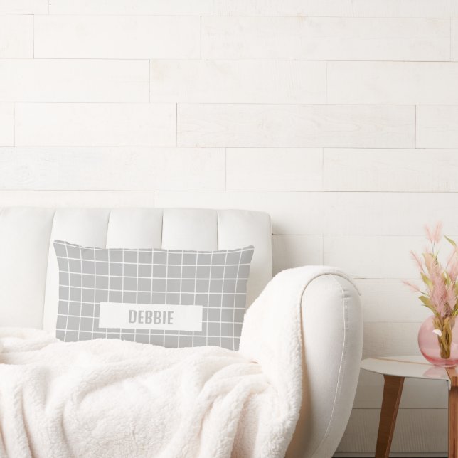 Cojín Lumbar Personalizado de bloques de baldosas grises y blan (Sofá)