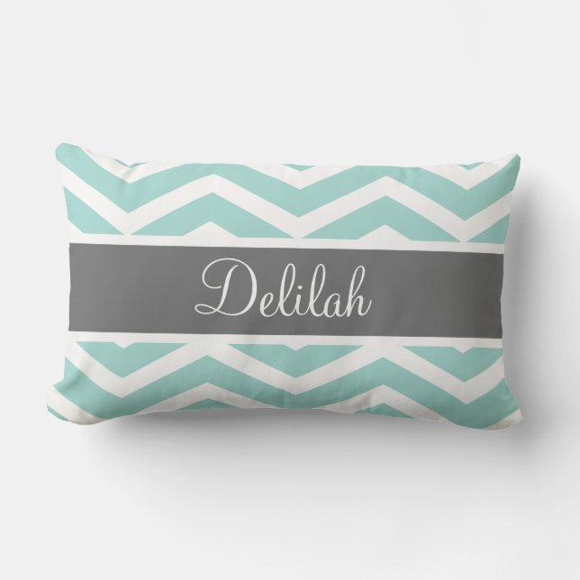 Cojín Lumbar Personalizado de Chevron gris verde azulado (Anverso)