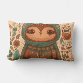 Cojín Lumbar Personalizado de lechuza floral cute boho