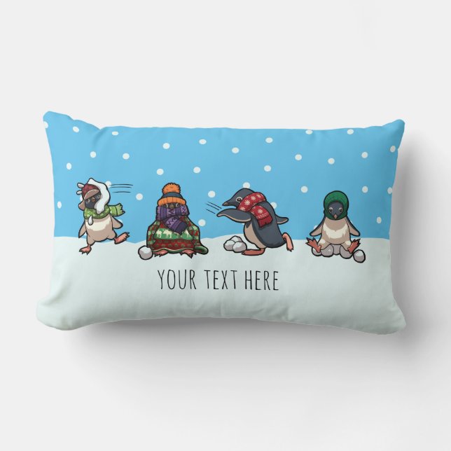 Cojín Lumbar Personalizado de Navidades de los Pingüinos del in (Anverso)