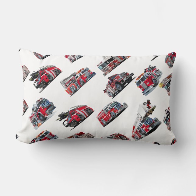 Cojín Lumbar Personalizado Fire Trucks Fabric de patrón sin fis (Anverso)
