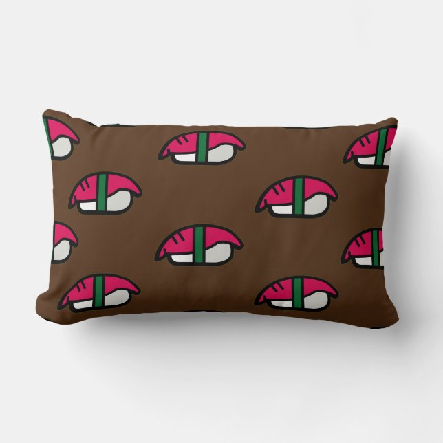 Cojín Lumbar Personalizado Kawaii Sushi, Arroz de Pescado y Alg (Anverso)