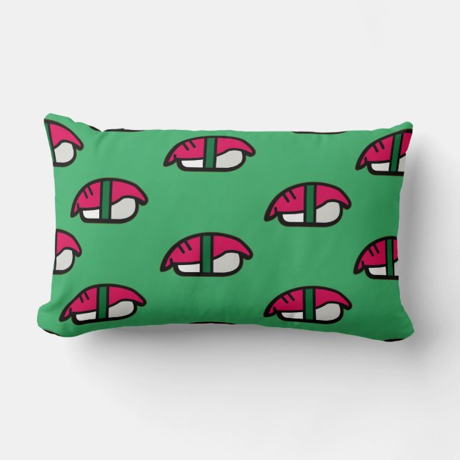 Cojín Lumbar Personalizado Kawaii Sushi, Arroz de Pescado y Alg (Anverso)