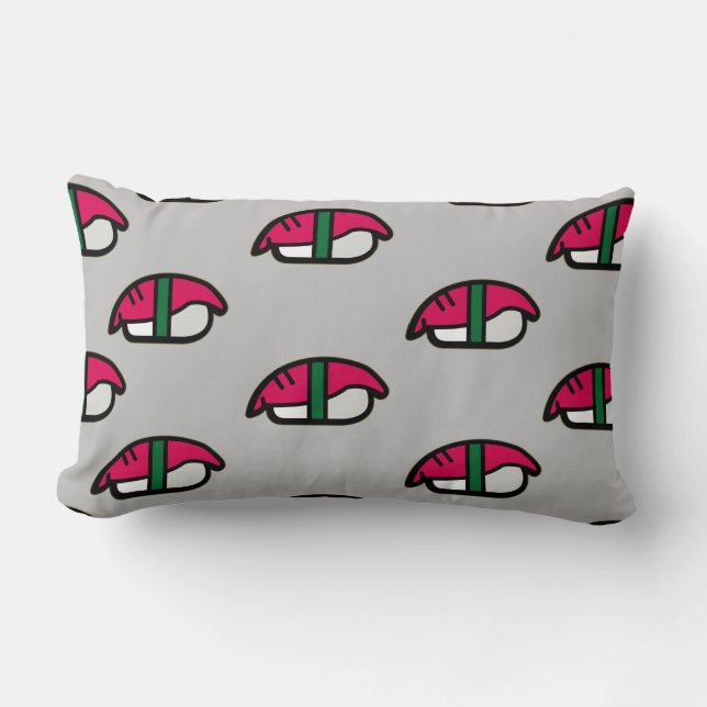 Cojín Lumbar Personalizado Kawaii Sushi, Arroz de Pescado y Alg (Anverso)