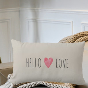 Cojín Lumbar Personalizado Moderno Hola AMOR Valentines Couple 