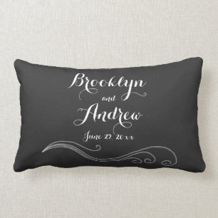 Cojín Lumbar Personalizado Monogramado Boda blanco negro almoha