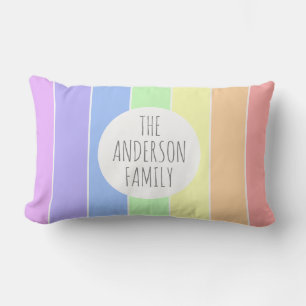 Cojín Lumbar Personalizado Nombre Familia Pastel Rayas Arcoiris