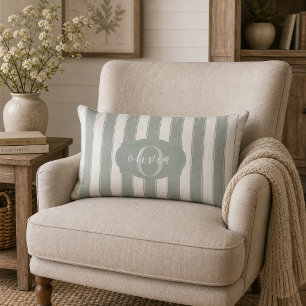 Cojín Lumbar Personalizado Rustico Verde Salvia Rayado