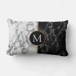 Cojín Lumbar Personalizado Tu Letra Pillow Mármol Blanco Negro