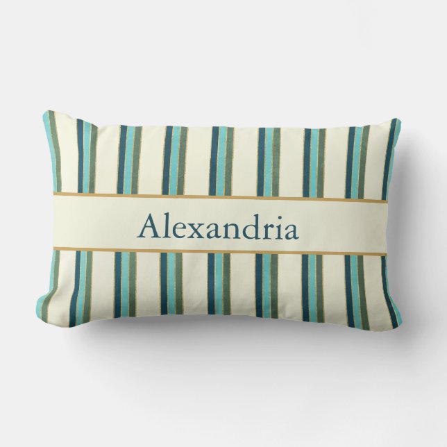 Cojín Lumbar Personalized Art Deco Teal & Gold Stripes (Anverso)