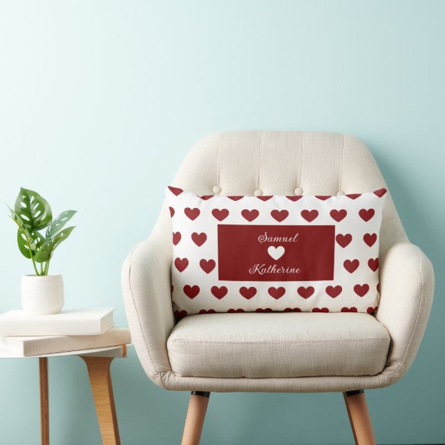 Cojín Lumbar Personalized Couple Name Heart Pattern Valentine (Silla)