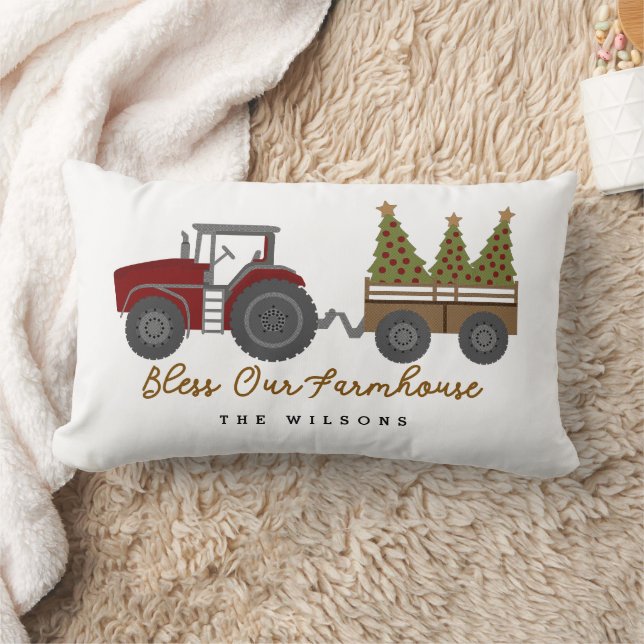 Cojín Lumbar Personalized Farmhouse Christmas Tractor (Manta)