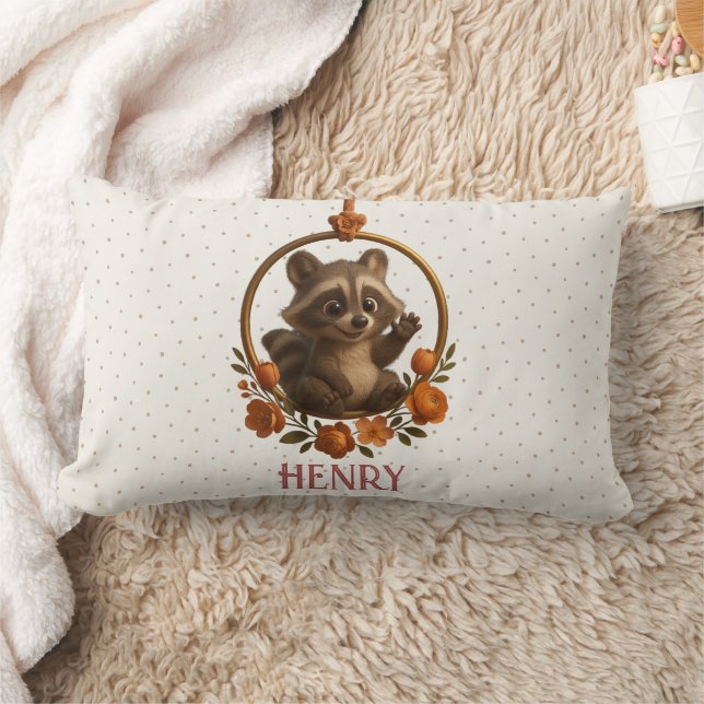 Cojín Lumbar Personalized Lumbar Pillow – Woodland Raccoon Baby (Manta)