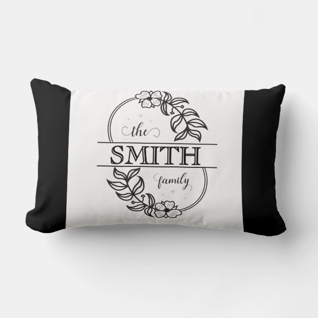Cojín Lumbar  Personalized Modern Floral Family Name Monogram (Anverso)