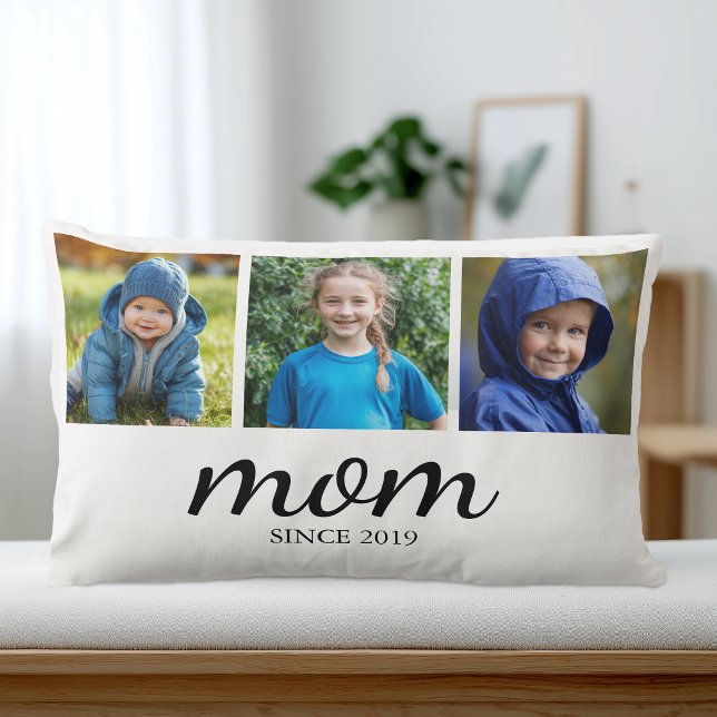 Cojín Lumbar Personalized Three Photo Mom (Custom Photo Mom Pillow Keepsake)