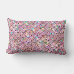 Cojín Lumbar Pescado de Sirena Rosa Escala Holográfico Elegante