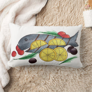 Cojín Lumbar Pescado fresco a la parrilla Mariscos Mediterráneo