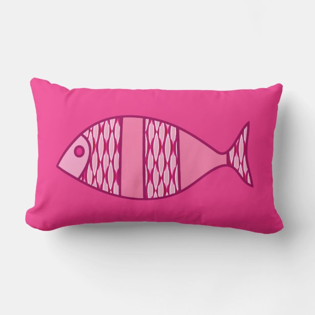 Cojín Lumbar Pescado retro moderno, fucsia, rosa claro, rosa pr (Anverso)