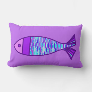 Cojín Lumbar Pescado retro moderno, violeta y amorfo