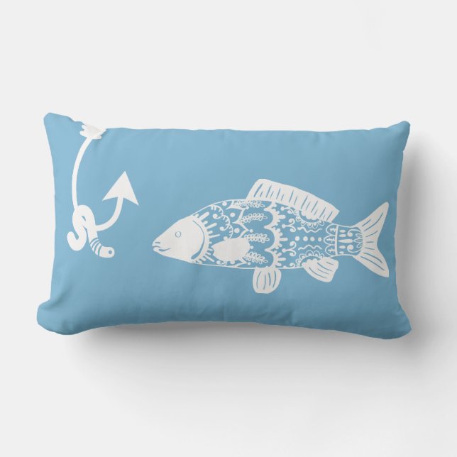 Cojín Lumbar Pescado y gusano floral del Boho costero | Monogra (Anverso)