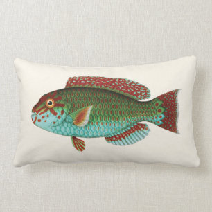Cojín Lumbar Pescados tropicales exóticos en la aguamarina azu