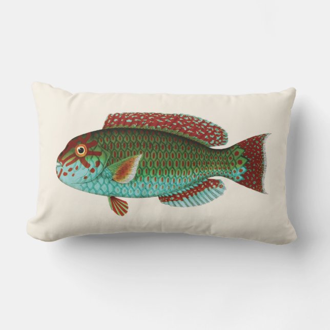 Cojín Lumbar Pescados tropicales exóticos en la aguamarina azul (Anverso)