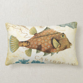 Cojín Lumbar Pescados y coral amarillos del Caribe coloridos