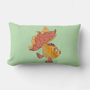 Cojín Lumbar Pez dorado caprichoso del arte popular Fantasía