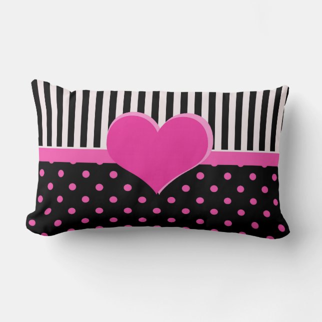 Cojín Lumbar Picos de polka rosa dulce. (Anverso)