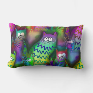COJÍN LUMBAR PIEDRA INTERESANTE CON GATOS COLORIDOS
