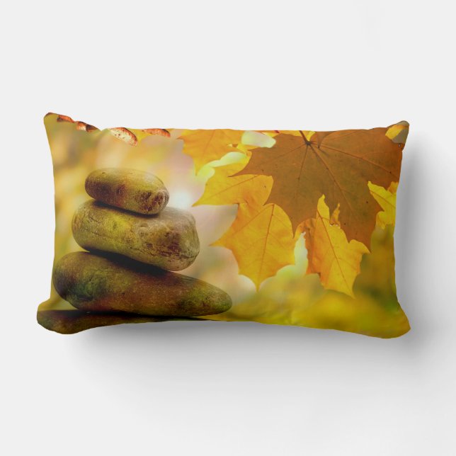 Cojín Lumbar Piedras de meditación zen y hojas de arce (Anverso)