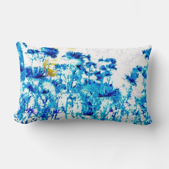 Cojín Lumbar Pilar amarillo azul de flores (Anverso)