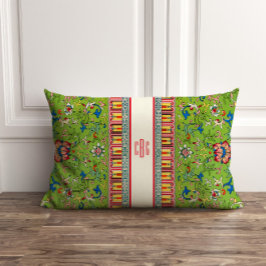 Cojín Lumbar Pilar chino verde clásico con monograma