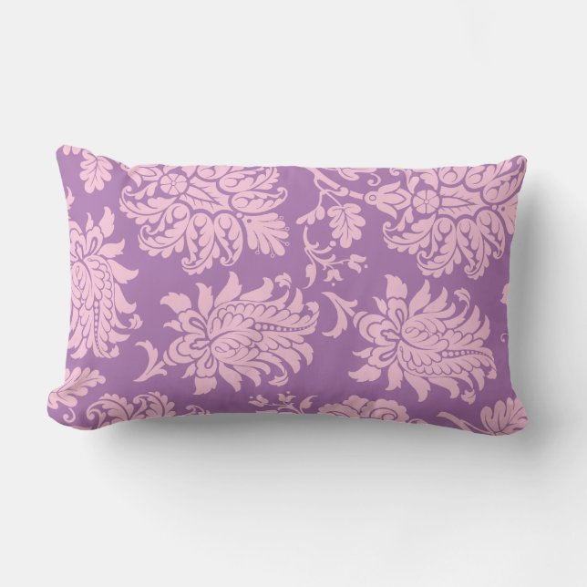 Cojín Lumbar Pilar de Damasco rosa y Morado de bonito (Anverso)